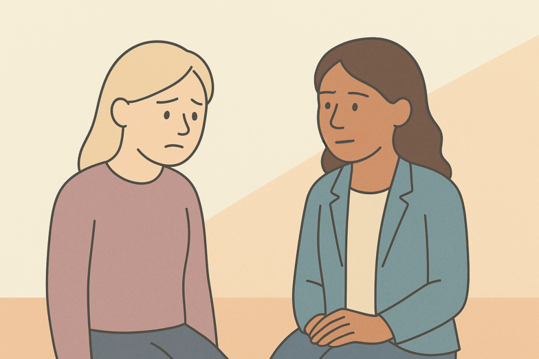 Client and therapist talking about loss in supportive environment